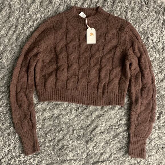 The Westside Cabled Pullover Long Sleeve Sweater Brown Alpaca Wool Sweater NWT - Picture 1 of 6